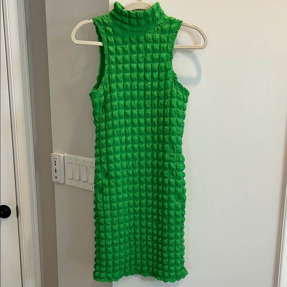 Vibrant Green Textured Sleeveless Dress